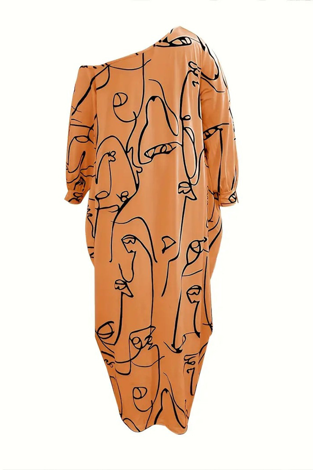 Printed Single Shoulder Lantern Sleeve Maxi Dress