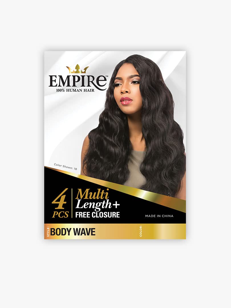 Empire body wave human hair with 4x4 Closure 10, 12, 14, inch,  Color 1