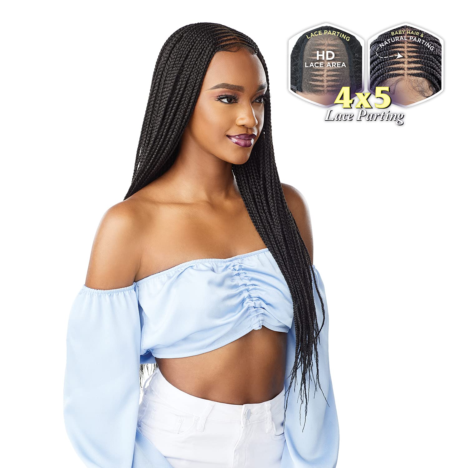 Cloud 9 Sensationnel Braided HD Swiss Lace Wig 4X5 Center Part Feed In 28" Color-1