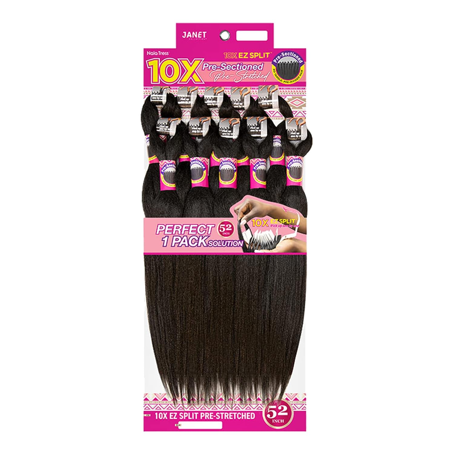 Janet Collection Pre-Sectioned/Pre-Stretched Braiding Hair 10x 1B 52"