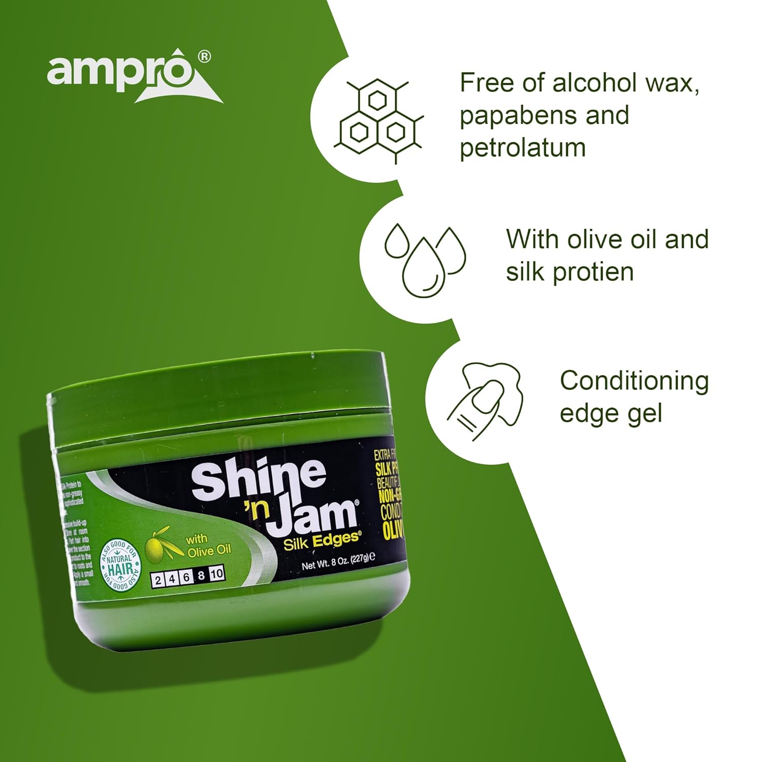 Ampro Shine n’ Jam Olive Oil & Silk Edges 8 oz