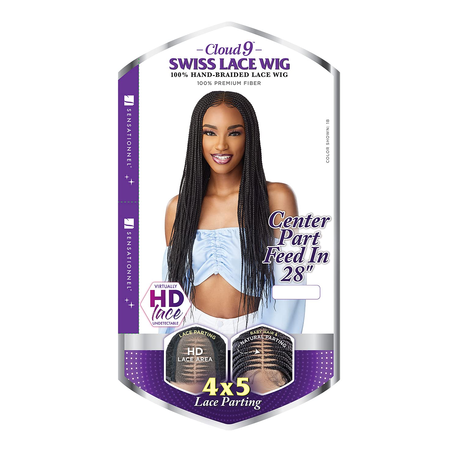 Cloud 9 Sensationnel Braided HD Swiss Lace Wig 4X5 Center Part Feed In 28" (1B)