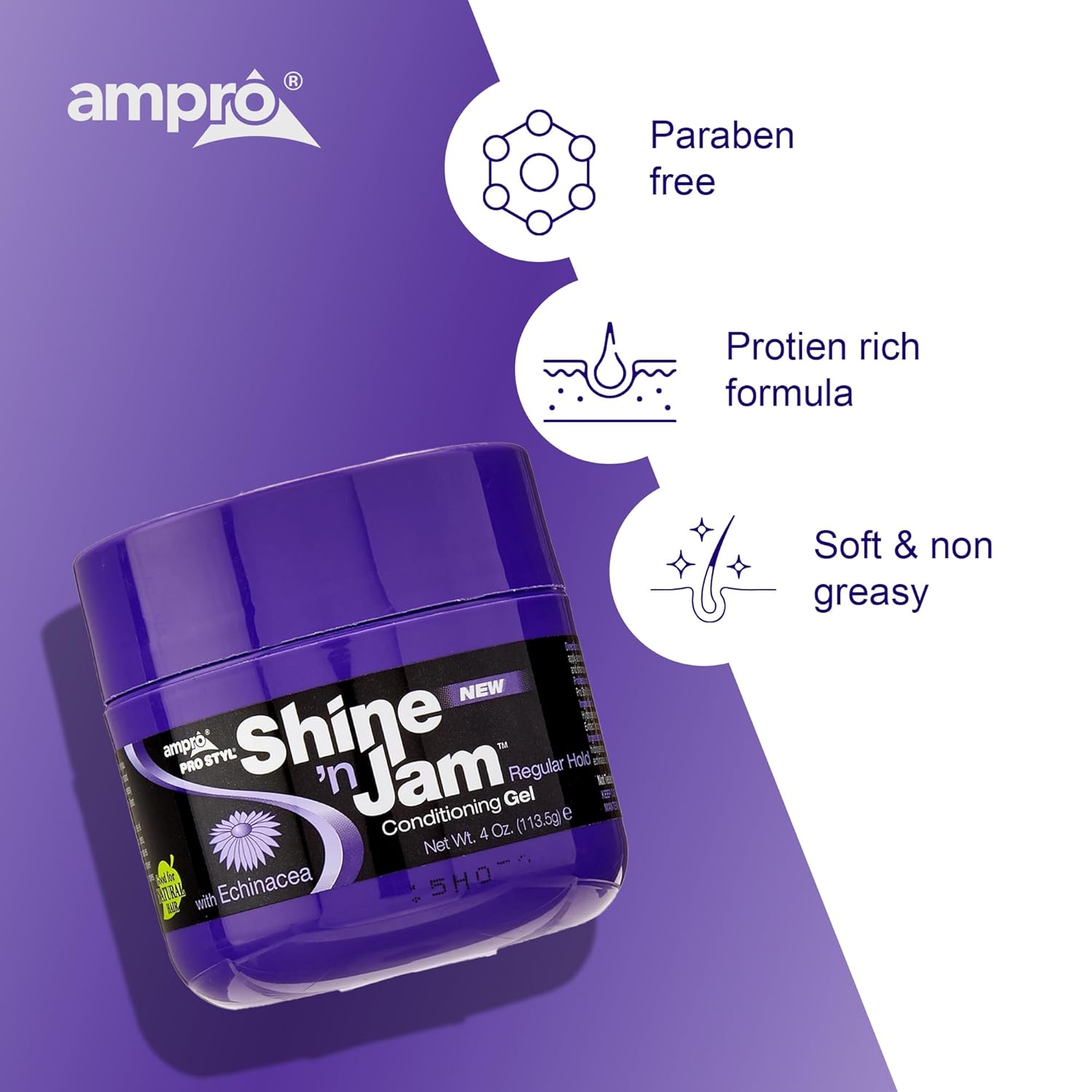 Ampro Shine 'n Jam Conditioning Gel with Echinacea Regular Hold 8oz