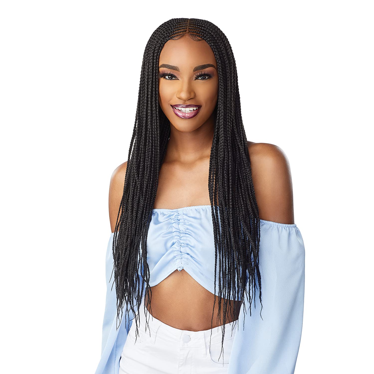 Cloud 9 Sensationnel Braided HD Swiss Lace Wig 4X5 Center Part Feed In 28" Color-1