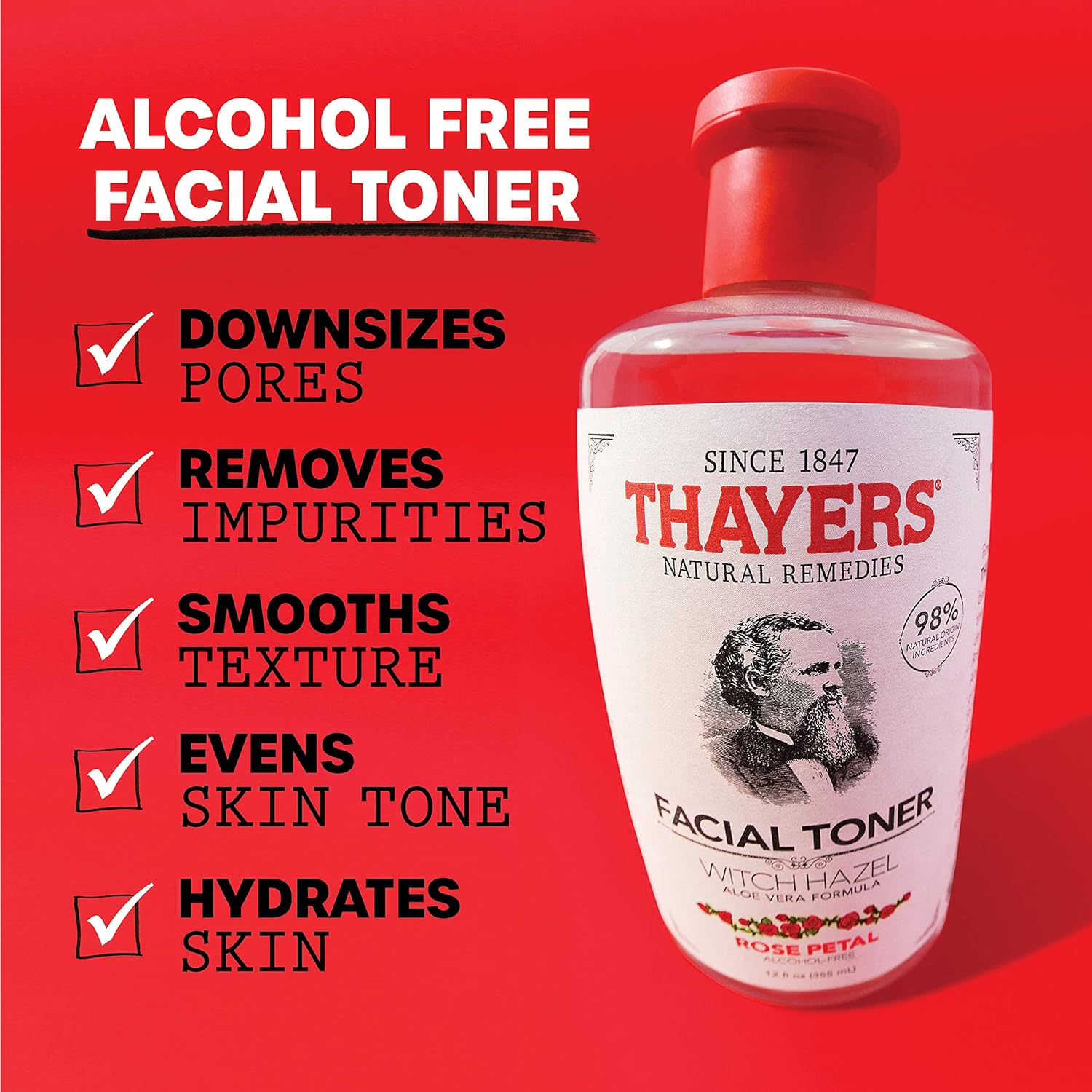 Thayers Facial Toner, Witch Hazel with Aloe Vera, Rose Petal, 12 Fl Oz