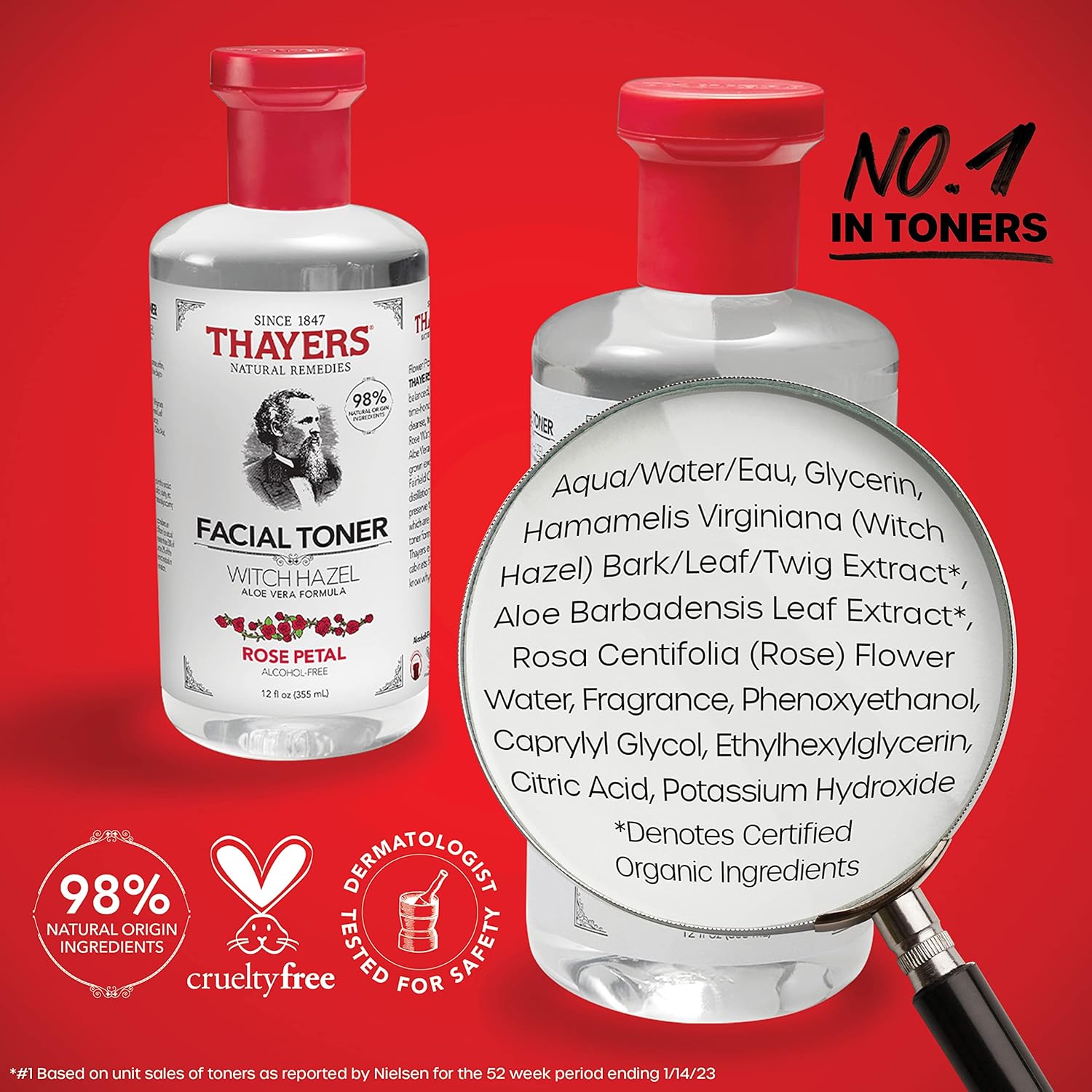 Thayers Facial Toner, Witch Hazel with Aloe Vera, Rose Petal, 12 Fl Oz