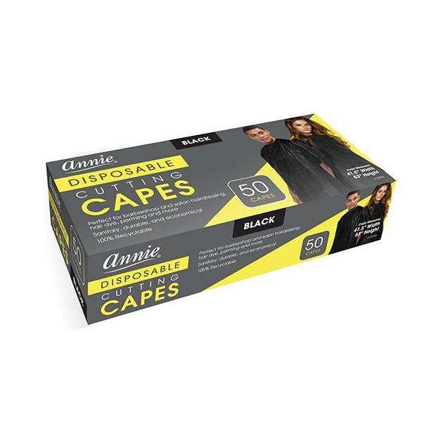 Annie Disposable Cutting Capes Black, 50ct