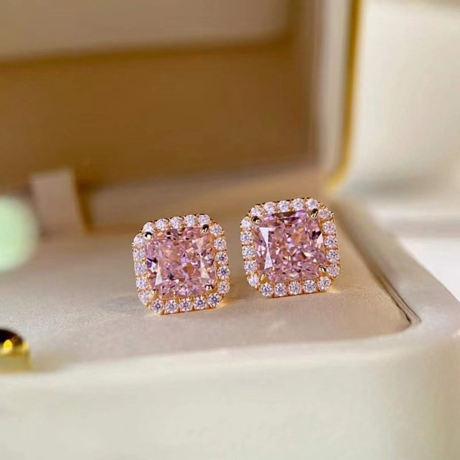 Artificial Gemstone Square Stud Earrings